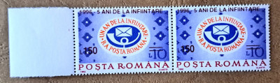 TIMBRE ROMANIA MNH LP1415/1996- 5ani R.A.P.R. (supratipar) -Serie &amp;icirc;n pereche foto