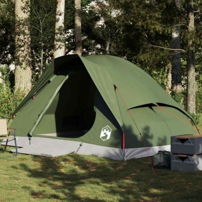 Cort camping cupolă 4 persoane verde măsliniu impermeabil foto