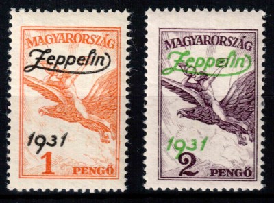 Ungaria 1931, Mi #478-479**, &amp;quot;Turul&amp;quot; supratipar Zeppelin, MNH, cota 200,- &amp;euro;! foto