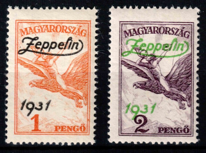 Ungaria 1931, Mi #478-479**, &quot;Turul&quot; supratipar Zeppelin, MNH, cota 200,- &euro;!