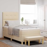 Cumpara ieftin Pat cu arcuri cu headboard Crem 200 x 100 cm tesatura