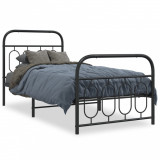 VidaXL Cadru pat metalic cu tăblii de cap/picioare, negru, 90x190 cm