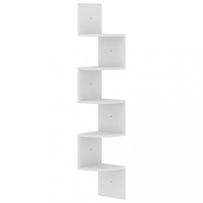 Raft de perete de colt, alb, 19x19x123 cm, lemn prelucrat foto