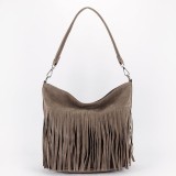 Cumpara ieftin Geanta taupe FloraCO Paris cu franjuri F7515 14