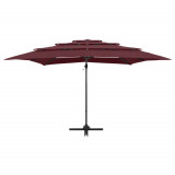 Umbrela soare 4 niveluri stalp aluminiu rosu bordo 250x250 cm GartenMobel Dekor, vidaXL