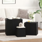 VidaXL Set de 3 mese laterale stivuibile, stejar negru, lemn prelucrat
