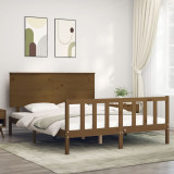 VidaXL Cadru de pat cu tăblie, maro miere, king size, lemn masiv