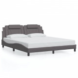 VidaXL Cadru de pat cu lumini LED, gri, 180x200 cm, piele ecologică