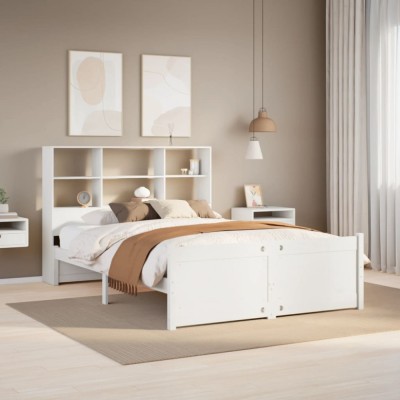 vidaXL Pat cu bibliotecă fără saltea, alb, 120x190 cm, lemn masiv pin 3322460 foto