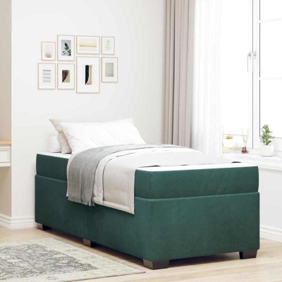 vidaXL Cadru de pat cu saltea Verde &amp;icirc;nchis 80 x 200 cm Catifea 3399257 foto