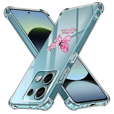 Husa antisoc pentru xiaomi redmi note 14s - airbag tpu, col&amp;Egrave;uri ranforsate- butterfly roz foto
