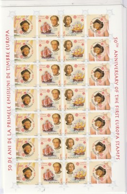 Romania,Columb 50 de ani CEPT,dantelat,coala ,nr lista1961 . foto