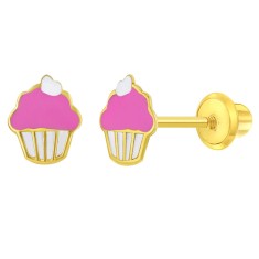 Cercei Copii Aur 14K, model Cupcake, inchidere cu Filet si Protectie