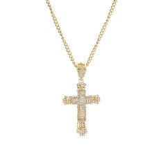 Lant cu pandantiv MBrands in forma de cruce, 8.5 x 4.5 cm, decorata cu cristale din zirconiu, argintiu Auriu