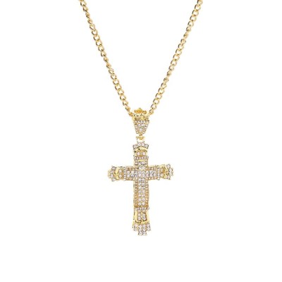 Lant cu pandantiv MBrands in forma de cruce, 8.5 x 4.5 cm, decorata cu cristale din zirconiu, argintiu Auriu foto