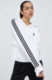 Adidas hanorac de bumbac femei, culoarea alb, cu glugă, cu imprimeu IK8387
