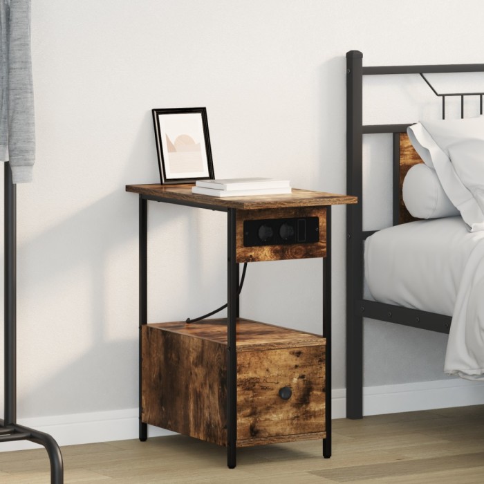 vidaXL Dulap de noapte Stejar afumat 60 x 30 x 61 cm Lemn compozit