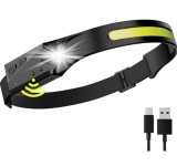 Lanterna de cap LED profesionala cu senzor de miscare 5 moduri de lumina si incarcare USB pentru pescuit camping si drumetii