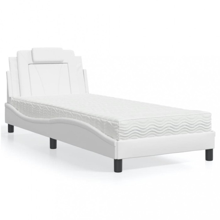 vidaXL Pat, Viana, cu saltea, alb, 80x200 cm, piele ecologică 3208755