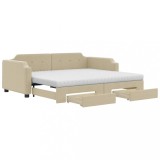 Cumpara ieftin Pat de zi cu extensie si sertare, crem, 100x200 cm, textil