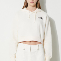 The North Face hanorac de bumbac W Trend Crop Hoodie femei, culoarea bej, cu glugă, cu imprimeu, NF0A5ICYQLI1