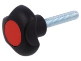 Buton de Reglare ELESA+GANTER &Oslash;32mm M6, Carcasa Tehnopolimer PA Negru, Capac Rosu, Filet 30mm, Inaltime 22mm