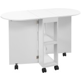 HOMCOM Masă pliabilă de dining pentru 2-4 persoane, 120x60x77 cm, cu 6 roți, 2 polițe, 2 extensii rabatabile, economisește spațiu, albă | Aosom Romani