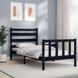 VidaXL Cadru de pat cu tăblie, negru, 100x200 cm, lemn masiv