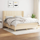 Cumpara ieftin Pat box spring cu saltea, crem, 160x200 cm, material textil
