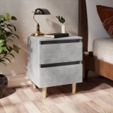 Gossi noptiera cu picioare din lemn masiv pin, gri beton, 40x35x50 cm