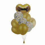 Cumpara ieftin Buchet 9 baloane aurii din latex cu confetti Magic Party