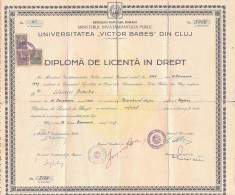 A3935N Diplomă de licență &icirc;n Drept, Universitatea Victor Babeș din Cluj, 1947