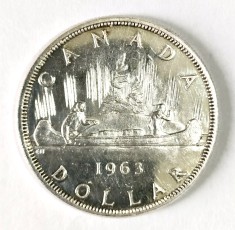 CANADA 1 DOLLAR 1963 CANOE ARGINT XF AUNC foto