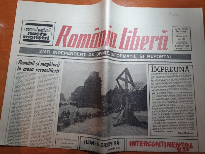 romania libera 1 aprilie 1990-aniversare a 80 de ani a lui eugen ionescu