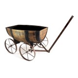 Ghiveci Butoi cu Carucior Strend Pro, 41.5x29x19 cm, Plastic Efect Lemn, Decorativ Gradina