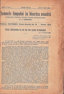 C8765N Semnele timpului &amp;icirc;n biserica noastră, publicație specială pentru cauze extraordinare de C Cernăianu, an I, 2/1926 foto