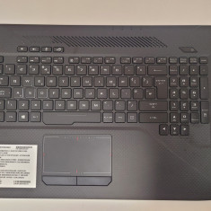Carcasa superioara cu tastatura palmrest Laptop, Asus, ROG Strix Scar Edition GL703GM, GL703GS, iluminata RGB, 90NR00E1-R31UK, layout UK