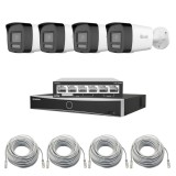 Kit supraveghere IP HiLook 4 camere 4K 8MP cu audio, NVR 8 canale si PoE