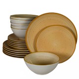 Set farfurii 18 piese, 6 persoane, Sundown, Alb Ivoire lucios cu galben
