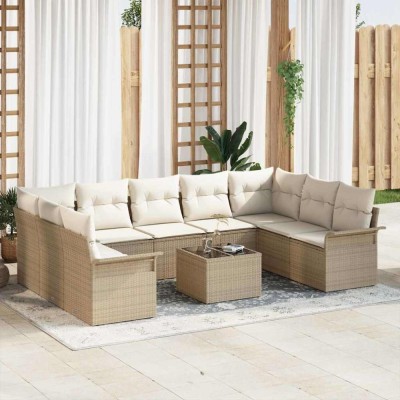 vidaXL Set de canapele pentru grădină cu pernă 10 pcs Bej Rattan poli 3345531 foto