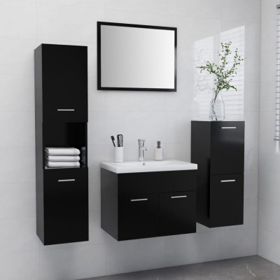 vidaXL Set mobilier de baie, negru, lemn prelucrat foto