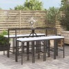Set mobilier bar gradina Gossi, 9 piese, poliratan negru, cu perne