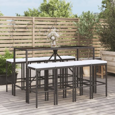 Gossi set mobilier bar de gradina cu perne, 9 piese, negru, poliratan foto