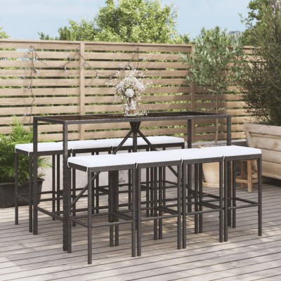 Set mobilier bar de gradina cu perne, 9 piese, negru, poliratan GartenMobel Dekor foto