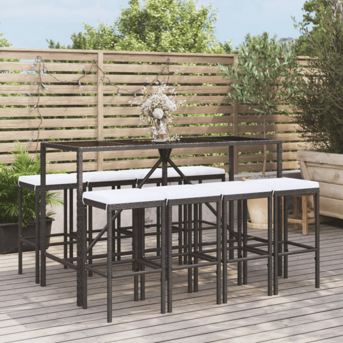 Gossi set mobilier bar de gradina cu perne, 9 piese, negru, poliratan