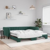 vidaXL Pat de zi cu extensie, verde &icirc;nchis, 100x200 cm, catifea
