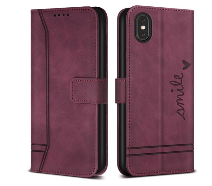 Husa Bravoday pentru iPhone X iPhone XS, husa din piele PU, Wine Red - RESIGILAT