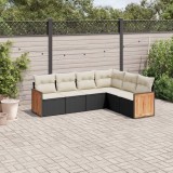 Cumpara ieftin Set mobilier de grădină cu perne, 6 piese, negru, poliratan