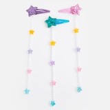 Clame de păr cu stea 3D și mărgele suspendate, set 3 buc, multicolor, 4,5x17 cm, CMCLASS