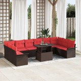 vidaXL Set de canapele pentru grădină cu pernă 11 pcs Maro Poli Rattan 3357097